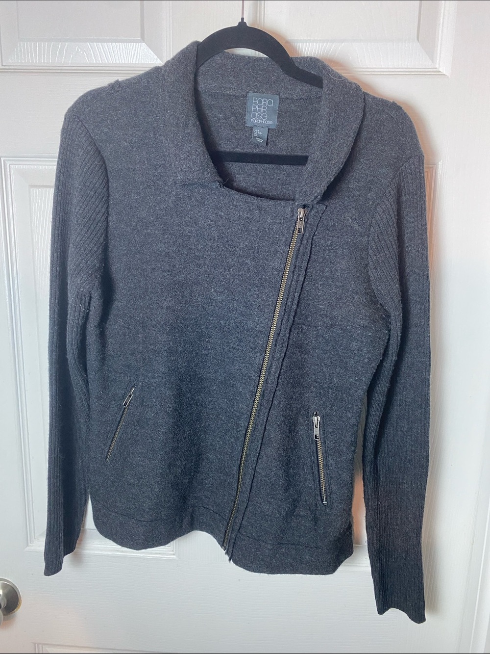 Paraphrase Charcoal Gray Asymmetrical Zip Cardigan Size Large